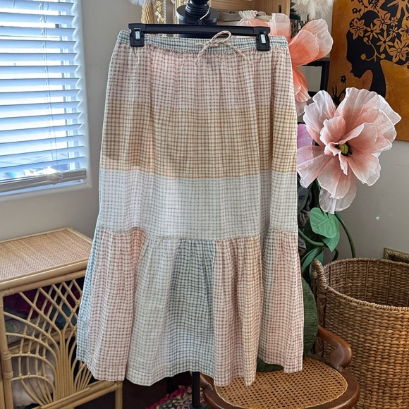 Lilla P Dresses & Skirts - NWT Lilla P Pastel Gingham Elastic Waist Ruffle Hem Midi Skirt